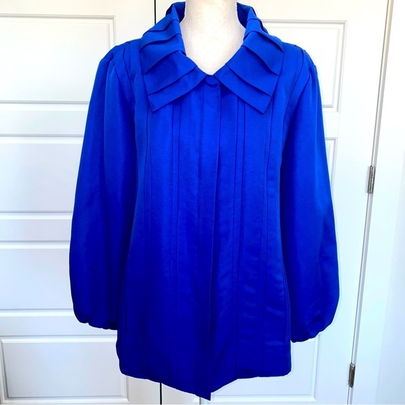 Dennis Basso Designer Jacket Royal Blue Size L Zip Front 2 Hand Pockets - Picture 4 of 14